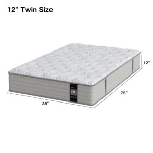 Yuewanshun Twin Size Mattress, 12 Inch Hybrid Twin Mattress in a Box with Gel Memory Foam, Pocket Spring Twin Bed Mattress for Kids, Pressure Relief, Medium Firm Feel, CertiPUR-US, 39"*75"*12"