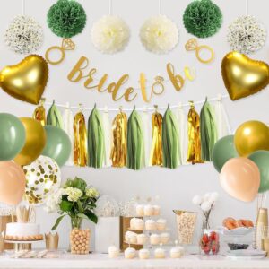 syuebt Bridal Shower Decorations Sage Green, Bachelorette Party Decorations Kit ,Bride to Be Backdrop,Tassel,Balloons, Pompoms,Cake Topper for Bride to Be Wedding Bachelorette Party Decor Supplies