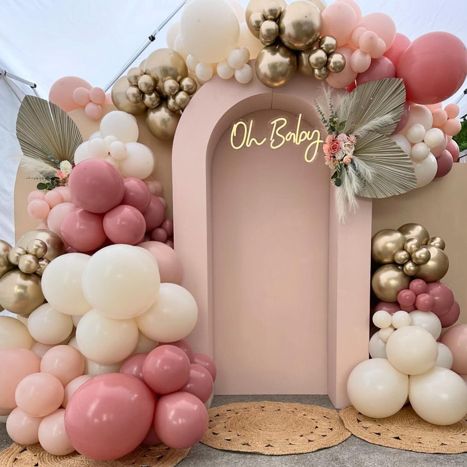 147Pcs Boho Dusty Rose Pink Balloon Arch Garland Kit Neutral Nude Mauve Pastel Pink White Sand Ivory White Balloons for Girls Baby Shower Bridal Shower Birthday Wedding Party Decorations