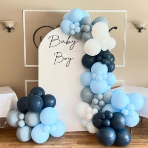 140Pcs Blue Balloon Arch Garland Kit, Navy Blue Dusty Blue Metallic Silver White Latex Balloons for Boys Men Birthday Baby Shower Wedding Gender Reveal Graduation Outer Space Party Decorations