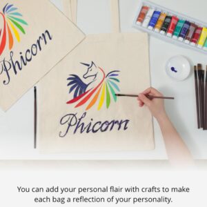 Phicorn Blank Canvas Tote Bags Bulk - 7oz 100% Cotton, 15"x16", Reusable Grocery Bags - Plain Tote Bag for Craft and Painting (2-Pack)