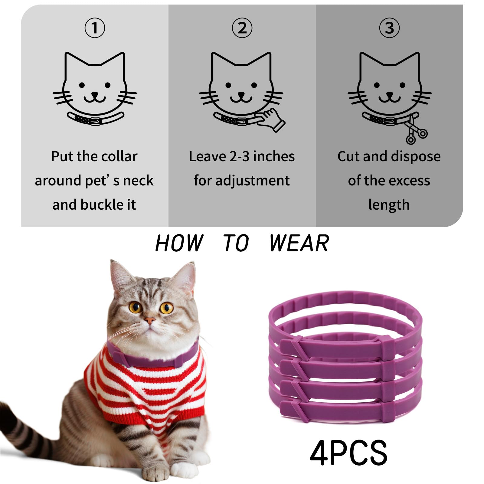 4 Pack Calming Collar for Cats, Cat Pheromone Calming Collar Stress and Anxiety Relief Lasts 30 Days Calm Collar Cat Adjustable Appeasing Calming Collar for Kitten Kitty Calm Collar Make Cat Relaxed