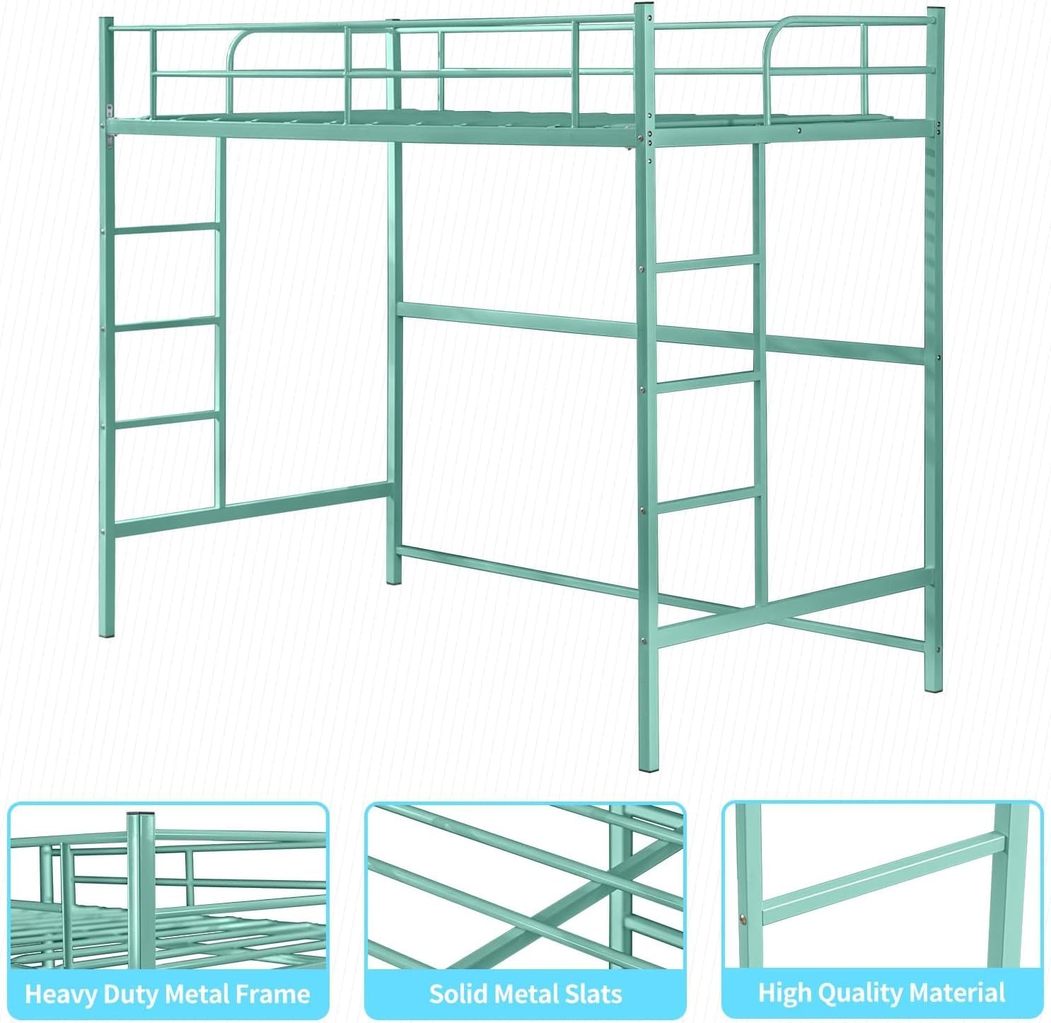 Pipleo Loft Bed Twin Size, Multifunctional Twin Size Loft Bed Frame with Safety Guardrail and Ladder, Space-Saving, Loft Beds for Juniors and Teens, No Box Spring Needed