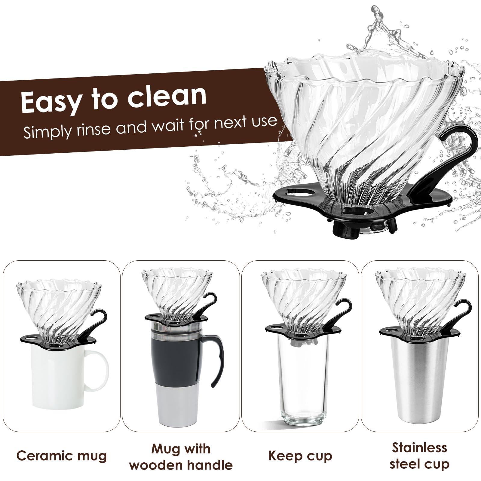 Yanyole V60 Pour Over Coffee Dripper,02 Coffee Filter For 1-4 Cups.Reusable Coffee Maker,60°Heat-Resistant Glass Coffee Cone