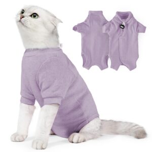 cat recovery suits, onesie for cat pet wound care after surgery,the e-collar alternative for post-operative care bandages post-surgery wear (light purple, s)