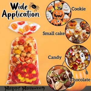 Lodeihoo Halloween Candy Bags Treats Bags, 100 PCS Halloween Plastic Clear Candy Bags 6 Styles with 100 PCS Twists for Snacks Candy Cookies Packing Halloween Party Favors