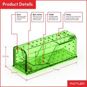 PATTLER® | New Large Humane Mouse Trap for Indoor and Outdoor Home | Mechanical Reusable Live Mouse Traps Catch and Release Mice from Garden, Garage, Attic, Inn, Hotel | Green | Pack of 2