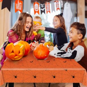 Halloween Tablecloth Plastic Disposable - Table Cloth Cover Party Decorations for Rectangle Tables Black Spider Web Purple Orange 54x108 Inch(3 Pack)