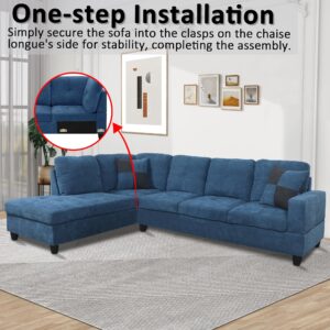 LostCat 103" W Sectional Couches for Living Room Couch Set, Flannel Modular Sectional Sofa for Living Room Furniture Sets, L Shaped Couch, Modular Couch Sofa Set for Living Room Sets Furniture, Blue