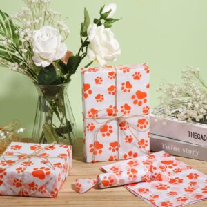 30 Tissue Paper Sheets, 14x20 inch Dog Paw Tissue Paper Gift Wrap Paper for Gift Bag Packaging Christmas Wedding Birthday Party Art DIY Crafts Supplies (Orange)