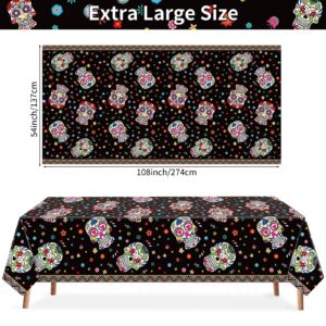 Lemicin 3 Pack Day of The Dead Tablecloths, Sugar Skulls Floral Table Large Size Disposable Plastic Rectangular Tablecloths for Home Decor Mexican Fiesta Table Party Decorations, 54x108 Inch