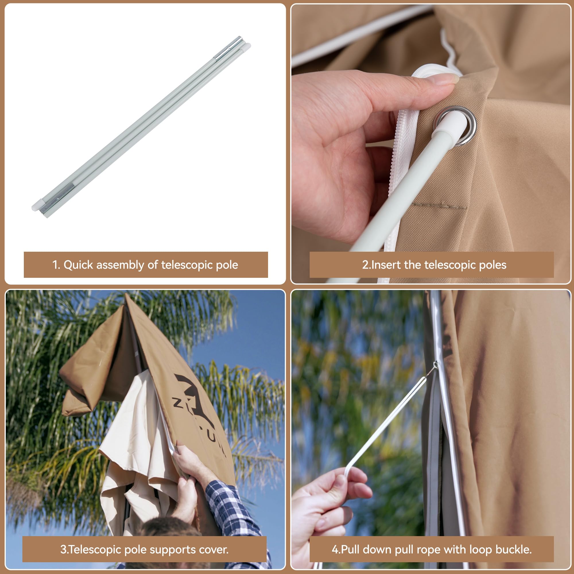 ZLACUIU Patio Umbrella Cover UV Resistant Patio Umbrellas Covers for 9ft to 13ft Cantilever Umbrella with Zipper and Rod, Tan