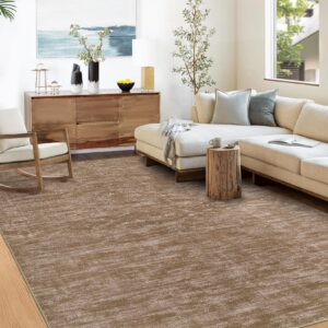 LUXLOOM Large Solid Rug 8x10 Washable Rug Ultra-Thin Low Pile Floor Mat Modern Rug Contemporary Non-Shedding Carpet Non-Slip Accent Rug for Living Room Bedroom Dining Room Nursery Home Office Camel