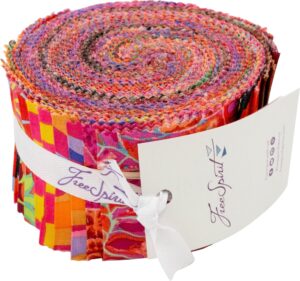 kaffe fassett collective august 2024 hot design roll 40 2.5-inch strips jelly roll freespirit