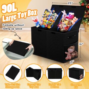 Large Toy Box, Collapsible Storage Bins with Lids, Toy Storage Organizer Toddler Bin Boxes for Kids Boys Girls, 25"x13"x16"Toy Chest Bin Box Baskets for Nursery, Living Room, Playroom, Bedroom, Black