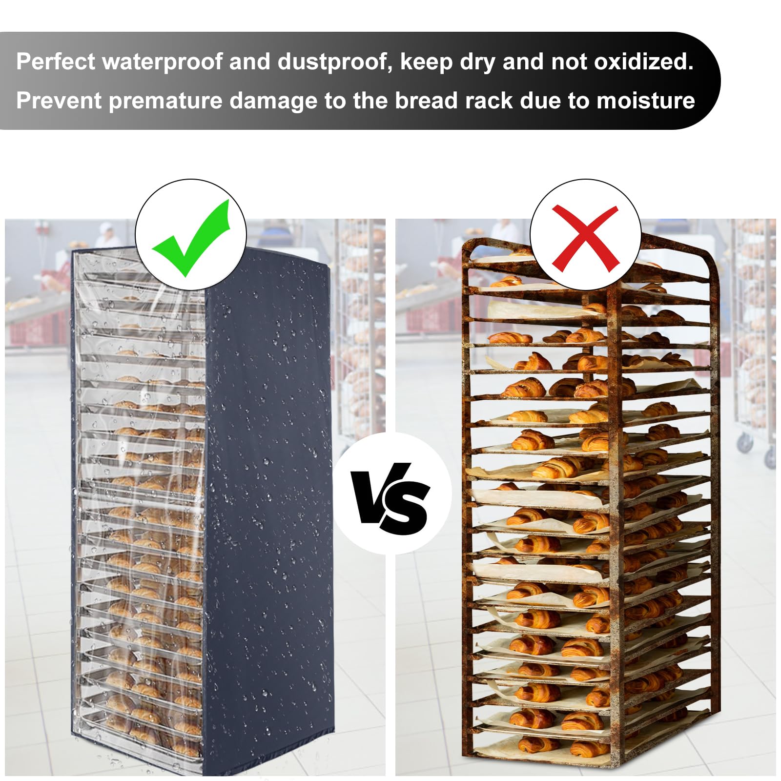 Simingxi Sheet Pan Rack/Bun Pan Rack Cover with Zipper,Fit 20 tier Bread Rack Cover with Vents, 23"X28"X64" Bakers Rack Cover with Transparent Window, Bread Rack Cover for Waterproof and Dustproof