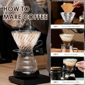 Yanyole V60 Pour Over Coffee Dripper,02 Coffee Filter For 1-4 Cups.Reusable Coffee Maker,60°Heat-Resistant Glass Coffee Cone