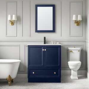 eclife 30" bathroom vanity cabinet sink combo set with kitchen base design, painted solid wood construction cabinet with single ceramic sink, double-doors and drawers, shaker style, navy blue