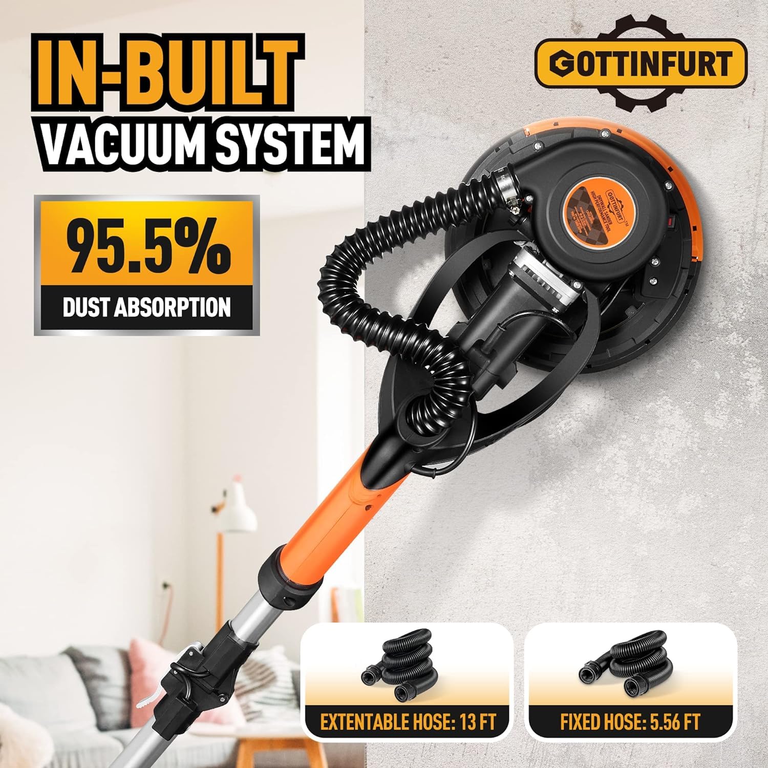 𝟐𝟎𝟐𝟒 𝐔𝐩𝐠𝐫𝐚𝐝𝐞𝐝 Drywall Sander, 780W Electric Power Drywall Sander with Vacuum, Dry Wall Sander with Extendable Handle, 7 Variable Speed 900-1800RPM, 95.5% Dust Removal for Popcorn Ceiling