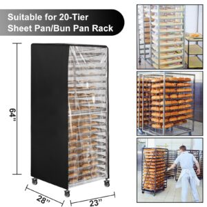 Commercial Bakery Racks Cover Bread Rack Cover with Zipper, 20tier Sheet Pan Rack/Bun Pan Rack Cover with Vents ，23"X28"X64" Bakery Single Rack Covers Waterproof and Dustproof，Black