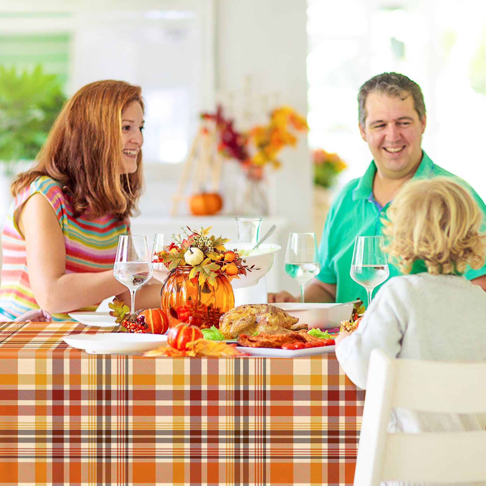 HAKOTI 3Pieces Fall Decorations Plaid Tablecloths, 54 * 108 Inches Orange Plaid Fall Tablecloth Disposable Plaid Fall Disposable Table Cover, Fall Plaid Table Cloth for Fall Thanksgiving Party