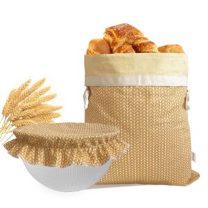 neohana reusable beeswax bread bag - cotton beeswax bread bags with cotton bowl cover set for homemade bread,freezer storage bag to keep fresh,sourdough bread food bag baking set