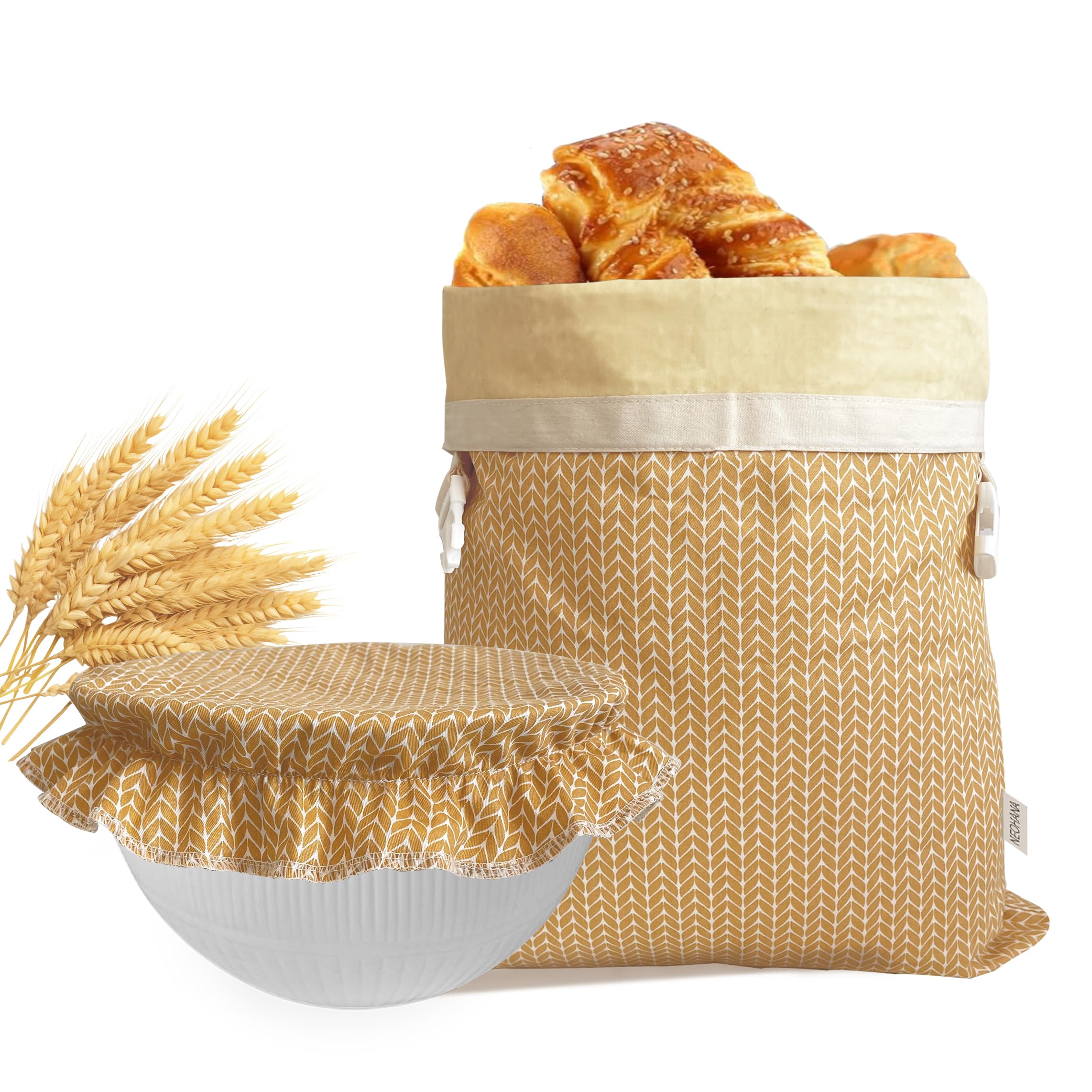 NEOHANA Reusable Beeswax Bread Bag - Cotton Beeswax Bread Bags With Cotton Bowl Cover Set for Homemade Bread,Freezer Storage Bag to Keep Fresh,Sourdough Bread Food Bag Baking Set