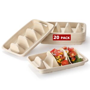 20 pcs disposable taco holders, cokuma taco bar serving set for a party, taco plates with dividers, taco plates tray stand for 3 tacos, taco tuesday