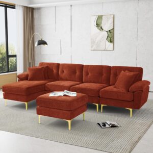 nolohoo u shaped sectional sofa couch,114" comfy l shape sofa with chaise lounge ottoman, modern upholstered chenille 4 seat modular couch set for living room office, orange