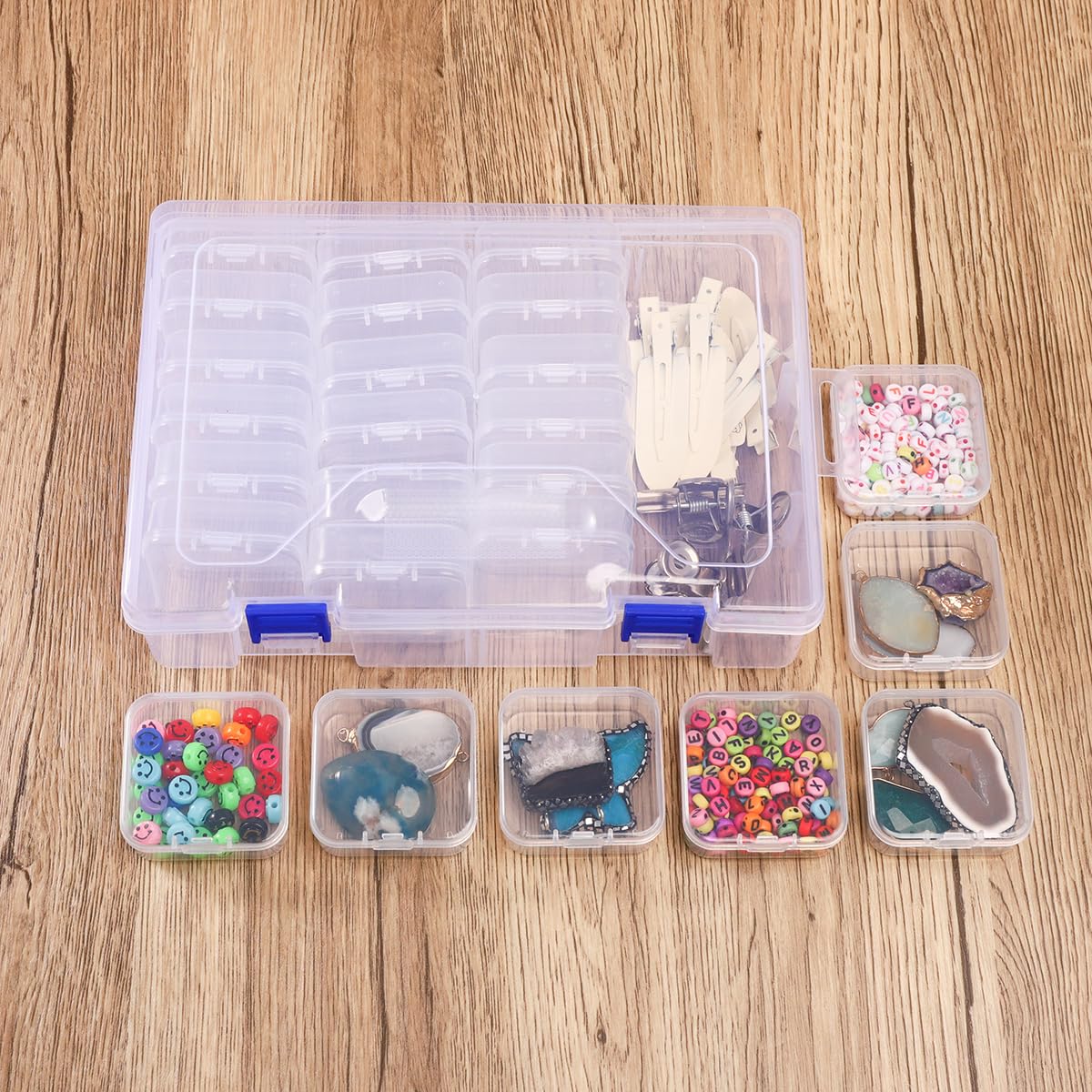 doovide Bead Organizer Box, 24 PCsPieces Small Storage Containers,Mini Clear Cute Bead Storage organizer with Lids and Rectangle Clear Craft Supply Case