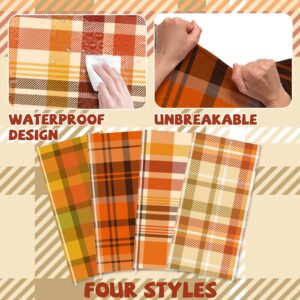 Lenyunge 4PCS Orange Fall Plaid Tablecloth,Checkered Thanksgiving Disposable Tablecloth Waterproof Plastic Autumn Buffalo Plaid Table Cloth for Fall Thanksgiving,54x108Inch