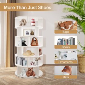 ASHLEYRIVER Rotating Shoe Rack, 6-Tier Wood Storage Spinning Shoe Rack Tower, Free Standing 360° Shoes Rack Organizer for Entryway, Garage, Bedroom, White