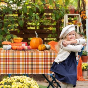 HAKOTI 3Pieces Fall Decorations Plaid Tablecloths, 54 * 108 Inches Orange Plaid Fall Tablecloth Disposable Plaid Fall Disposable Table Cover, Fall Plaid Table Cloth for Fall Thanksgiving Party