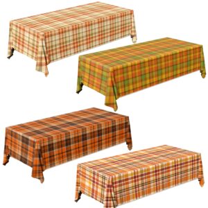 lenyunge 4pcs orange fall plaid tablecloth,checkered thanksgiving disposable tablecloth waterproof plastic autumn buffalo plaid table cloth for fall thanksgiving,54x108inch