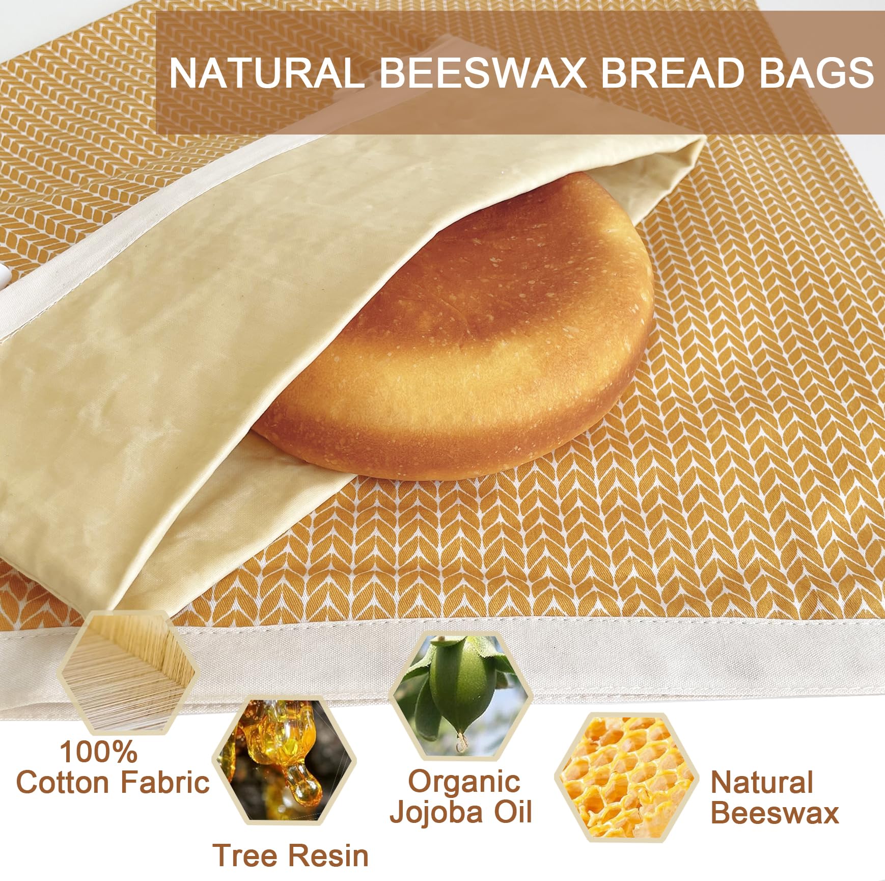 NEOHANA Reusable Beeswax Bread Bag - Cotton Beeswax Bread Bags With Cotton Bowl Cover Set for Homemade Bread,Freezer Storage Bag to Keep Fresh,Sourdough Bread Food Bag Baking Set