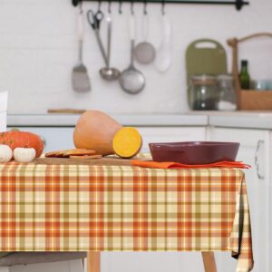 Lenyunge 4PCS Orange Fall Plaid Tablecloth,Checkered Thanksgiving Disposable Tablecloth Waterproof Plastic Autumn Buffalo Plaid Table Cloth for Fall Thanksgiving,54x108Inch