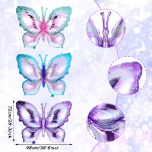 Butterfly Birthday Decorations, 6Pcs 40Inch Large Beautiful Butterfly Foil Mylar Balloons Butterfly Themed Birthday Party Decors for Girls, Baby Shower Decorations (Pink/Blue/Purple)