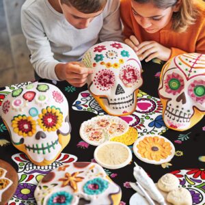 Lemicin 3 Pack Day of The Dead Tablecloths, Sugar Skulls Floral Table Large Size Disposable Plastic Rectangular Tablecloths for Home Decor Mexican Fiesta Table Party Decorations, 54x108 Inch