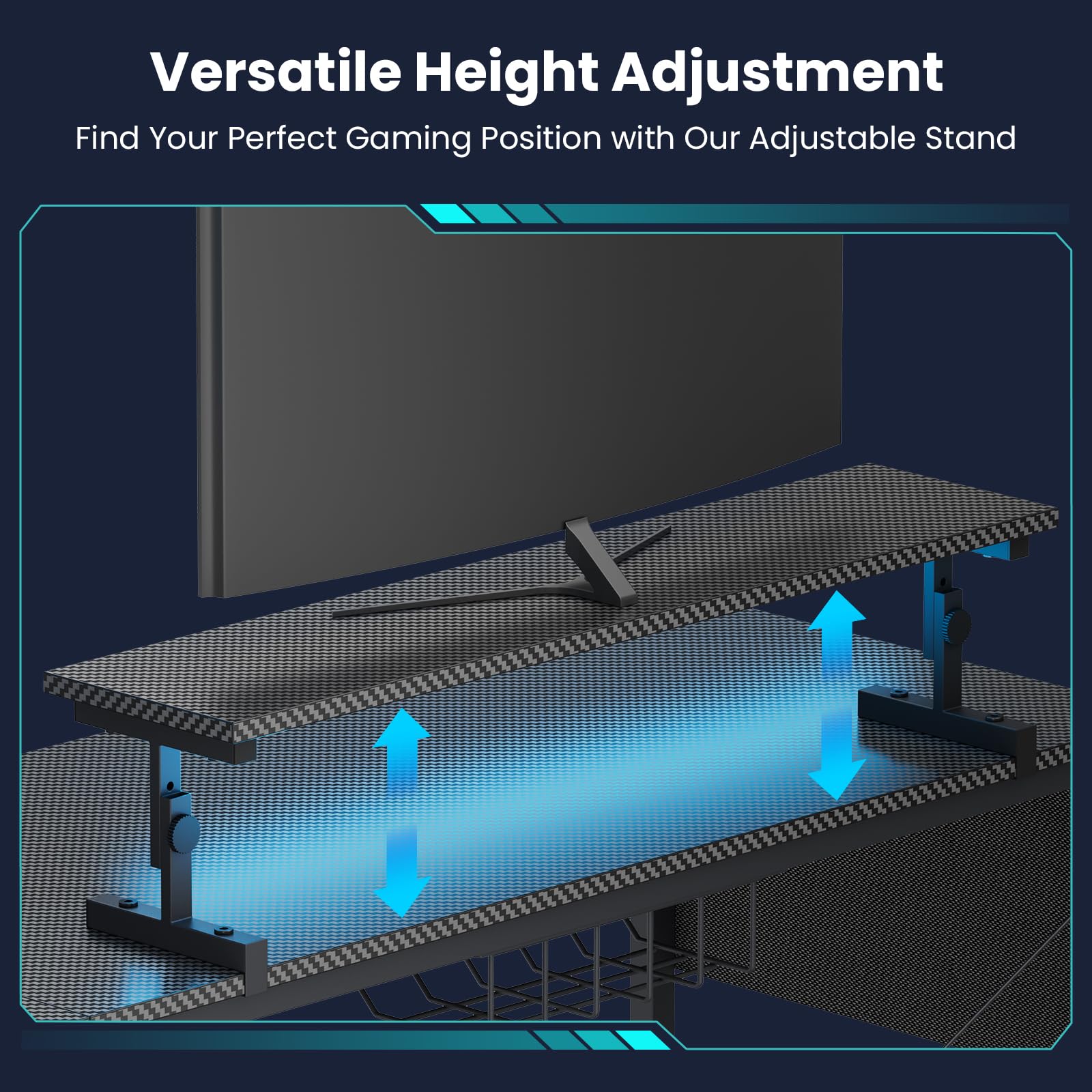 DOMICON 52 Inch L Shaped Gaming Desk with DIY Pegboard, Computer Desk with Monitor Stand, Power Outlets & LED Lights, Reversible Office Desk