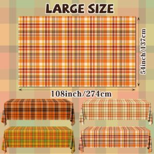 Lenyunge 4PCS Orange Fall Plaid Tablecloth,Checkered Thanksgiving Disposable Tablecloth Waterproof Plastic Autumn Buffalo Plaid Table Cloth for Fall Thanksgiving,54x108Inch