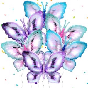 butterfly birthday decorations, 6pcs 40inch large beautiful butterfly foil mylar balloons butterfly themed birthday party decors for girls, baby shower decorations (pink/blue/purple)