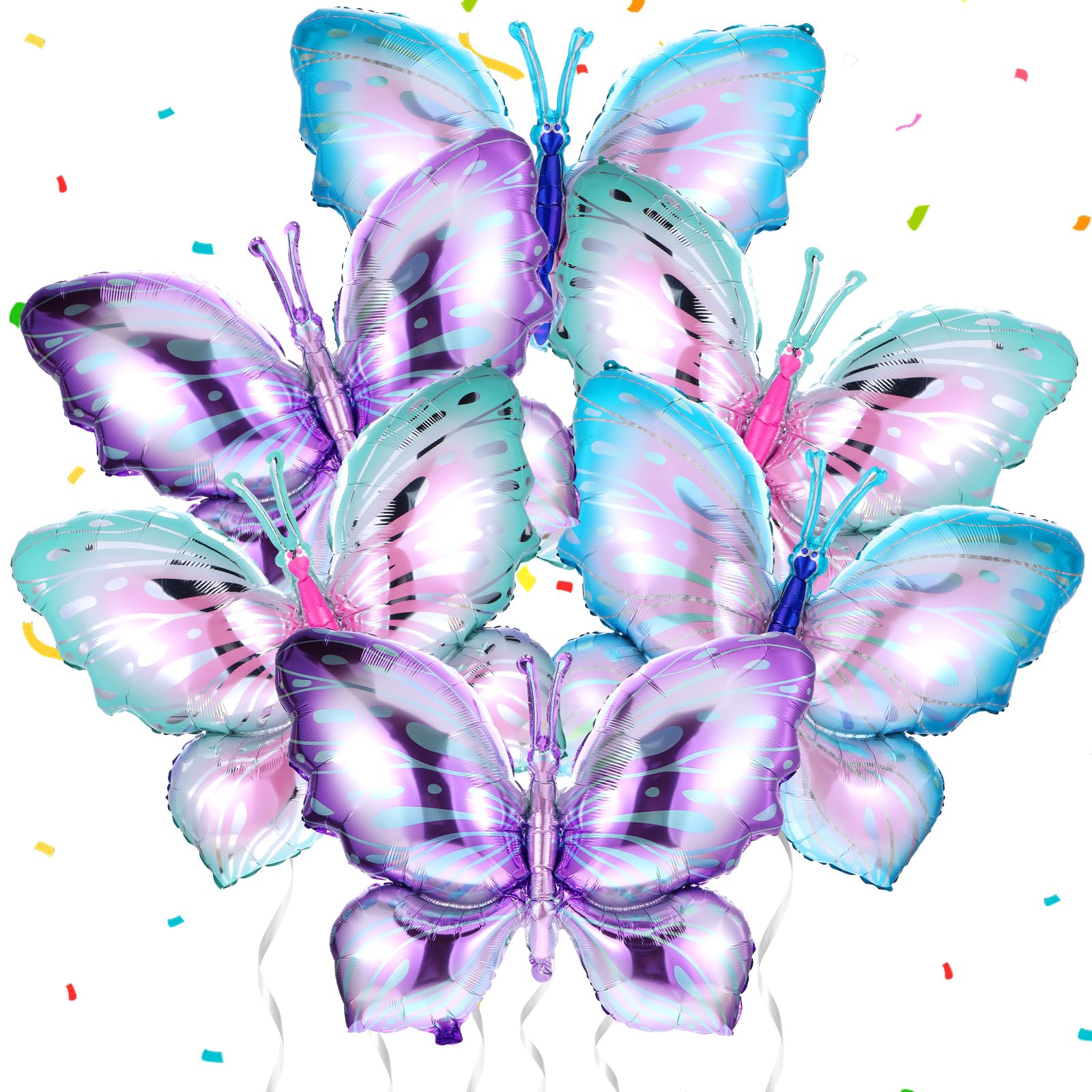 Butterfly Birthday Decorations, 6Pcs 40Inch Large Beautiful Butterfly Foil Mylar Balloons Butterfly Themed Birthday Party Decors for Girls, Baby Shower Decorations (Pink/Blue/Purple)