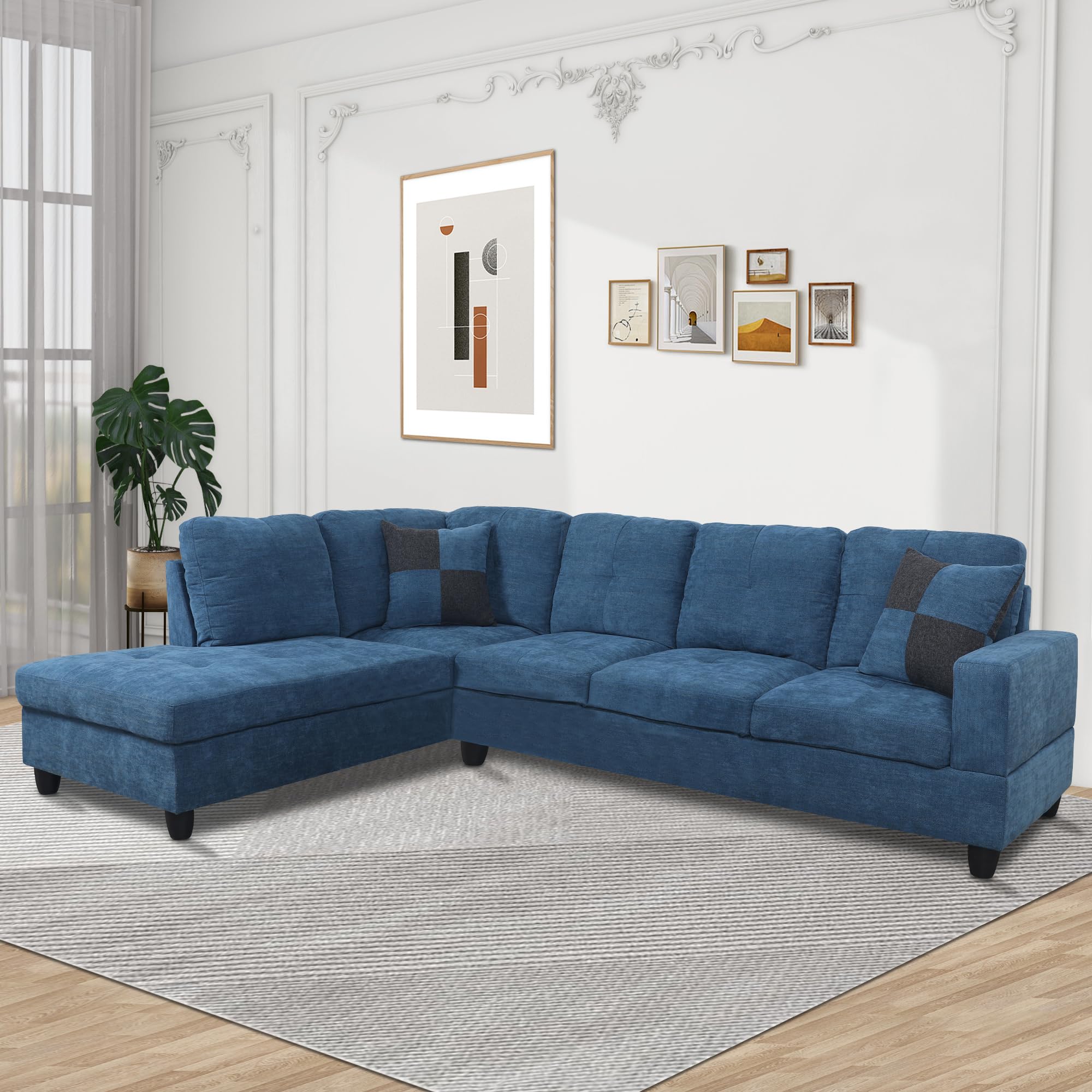 LostCat 103" W Sectional Couches for Living Room Couch Set, Flannel Modular Sectional Sofa for Living Room Furniture Sets, L Shaped Couch, Modular Couch Sofa Set for Living Room Sets Furniture, Blue