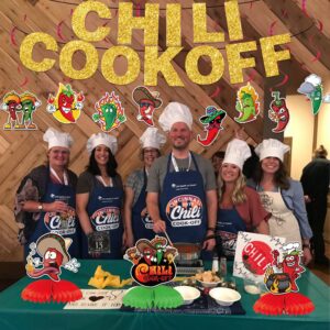 Chili Cook Off Decorations, 1 Pc Chili Cook Off Banner 8 Pcs Chili Hanging Swirls 3 Pcs Honeycomb Centerpiece for Chili Contest Tasting Competition, Chili Party Banners Chili Festival Party Supplies