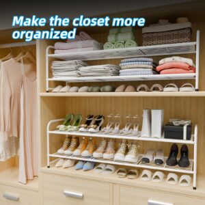 MWQ 2 Tier Metal Shoe Rack Organizer for Closet, 44" w Long Free Standing Shoe Storage Shelf for Entryway, Hallway, White