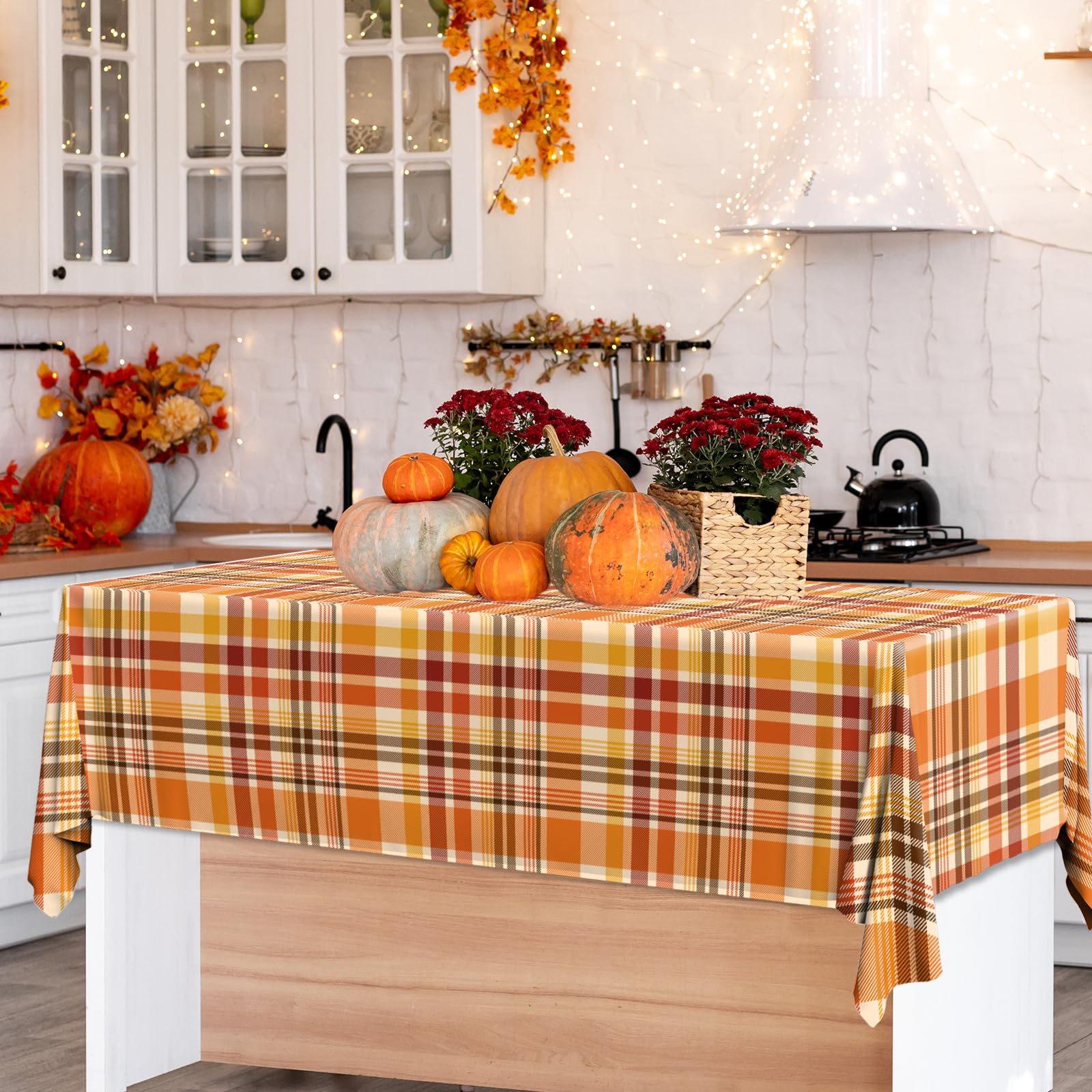 HAKOTI 3Pieces Fall Decorations Plaid Tablecloths, 54 * 108 Inches Orange Plaid Fall Tablecloth Disposable Plaid Fall Disposable Table Cover, Fall Plaid Table Cloth for Fall Thanksgiving Party