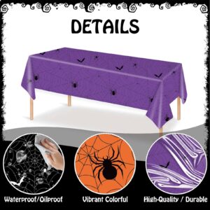 Halloween Tablecloth Plastic Disposable - Table Cloth Cover Party Decorations for Rectangle Tables Black Spider Web Purple Orange 54x108 Inch(3 Pack)