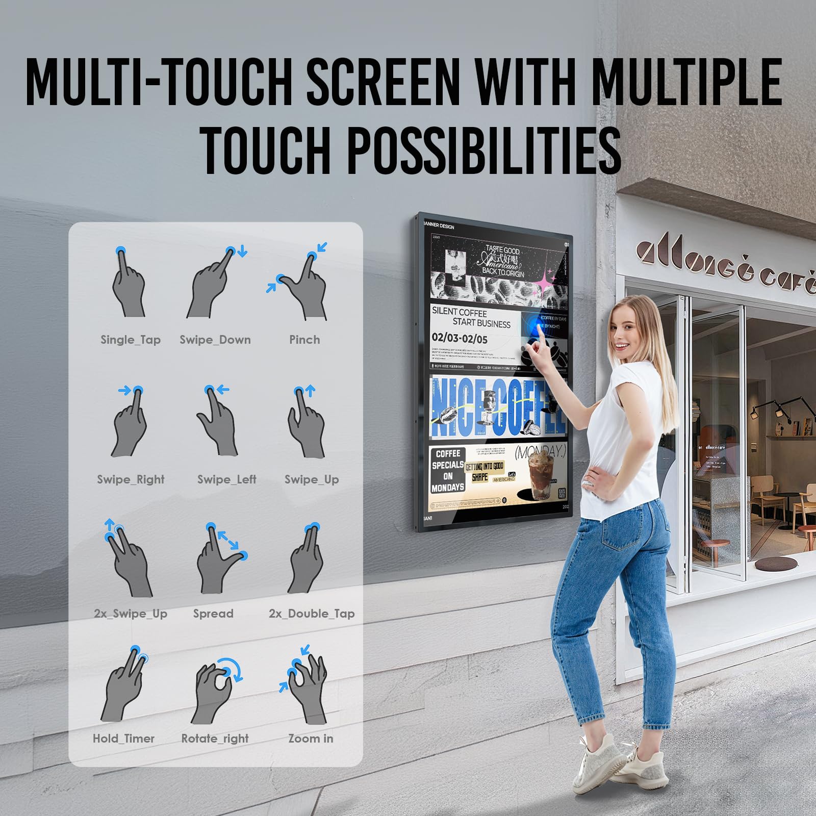 SIOXCFZ 21.5" Smart Calendar Digital Wall Touch Screen 1080P LCD Digital Signage Display-Automatic Playback,Intelligent Split Screen,Timer Switch,CM S Publishing, USB/WiFi Port Player