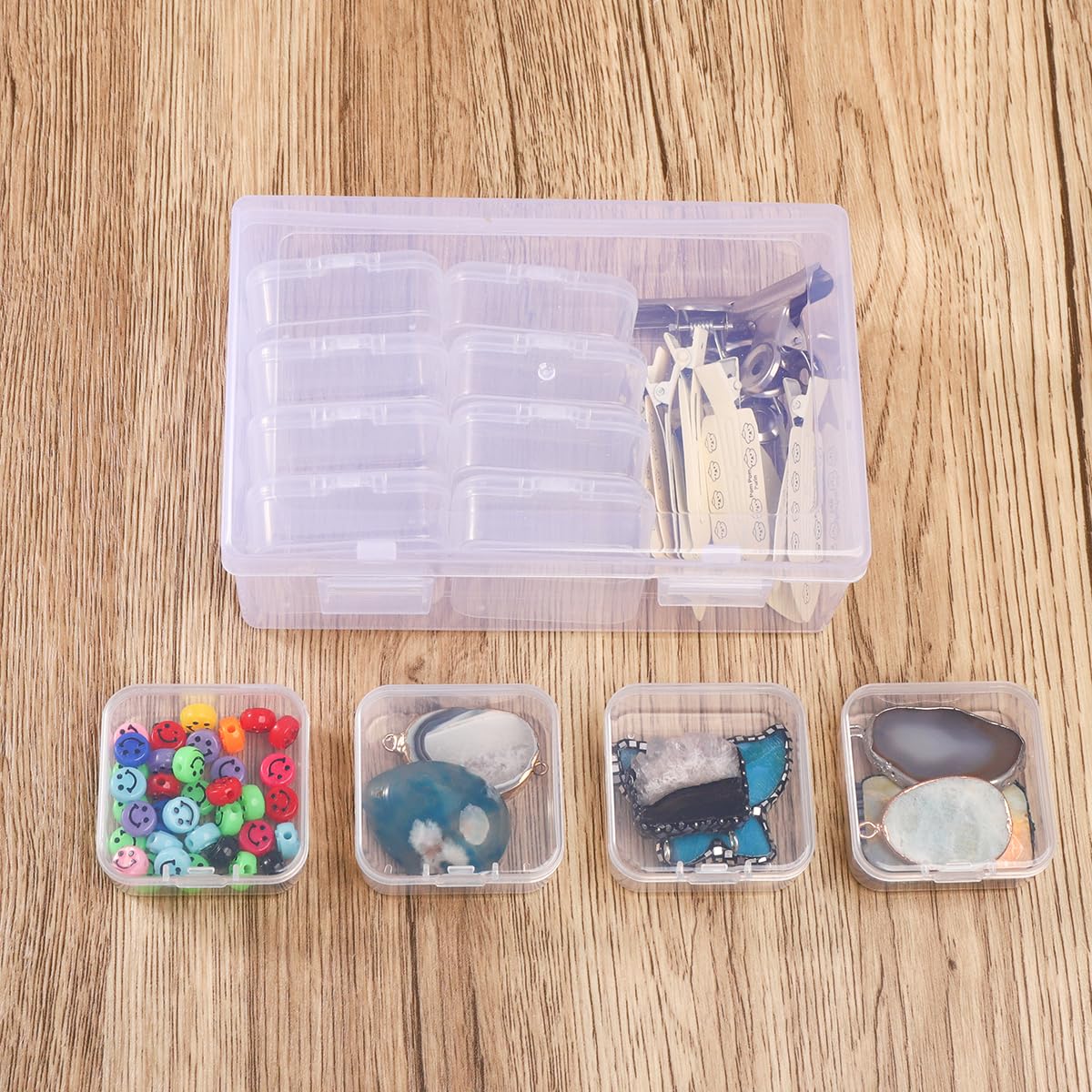 doovide Bead Organizer Box, 12Pcs Small Bead Organizers and Storage Plastic Cases Mini Clear Bead Storage Containers Boxes with Hinged Lid and Rectangle for Bracelet Making DIY Jewelry Craft Nail