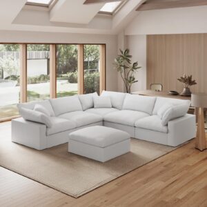 gtilzria oversized modular sectional sofa couch,white linen fabric reversible v shaped sofa couches cloud couch with ottoman, down filled sectional sofa corner couches for living room,apartment